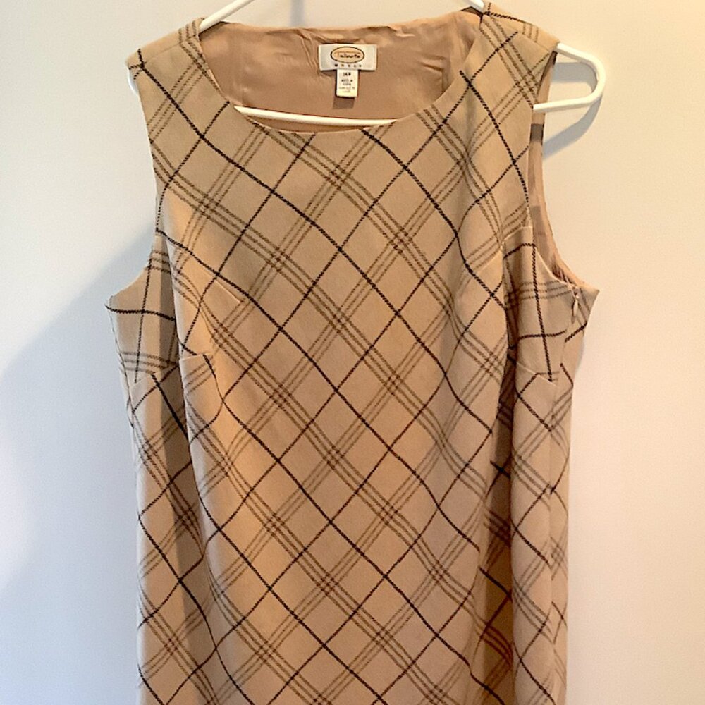 Talbots Woman beige plaid Sleeveless Dress Size 14W, Wool, lined, side zip - Picture 7 of 14